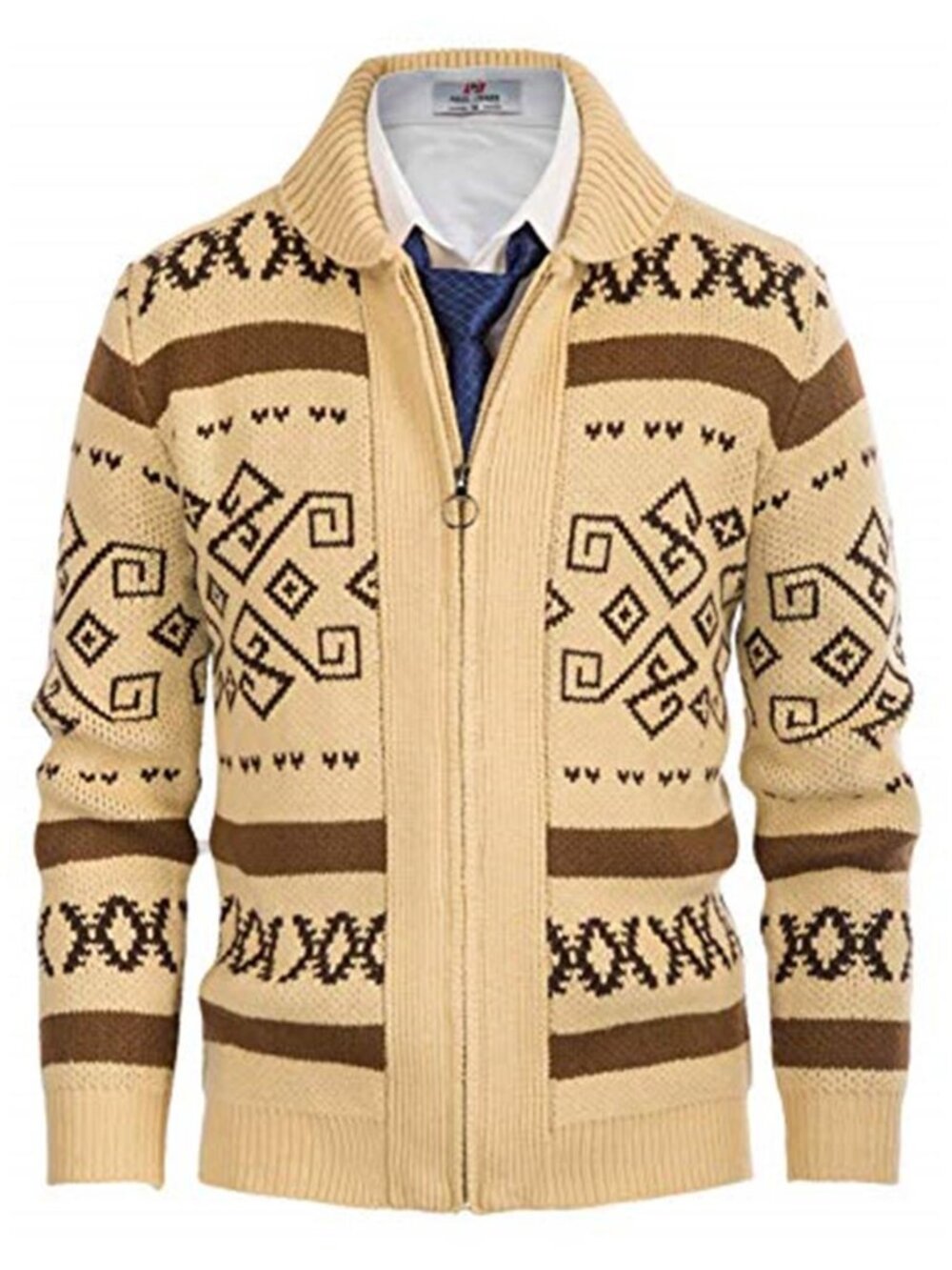 Men's Zip Up Cardigan Shawl Collar Knit Sweater